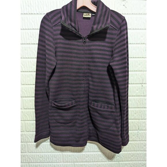 Kavu Women's Purple & Black Striped Zip-Front Long-Sleeve Sweater Small - Picture 1 of 6